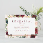 Invitation Dîner de répétition floral à l'aquarelle bordeaux (Debout devant)