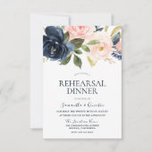 Invitation Dîner de répétition floral aquarelle bleu marine r (Devant)