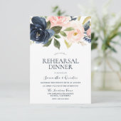 Invitation Dîner de répétition floral aquarelle bleu marine r (Debout devant)