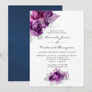 Invitation Dîner de répétition floral aquarelle prune et mari