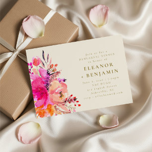 Invitation Dîner de répétition floral aquarelle rose élégant