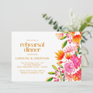 Invitation Dîner de répétition floral aquarelle rose et orang