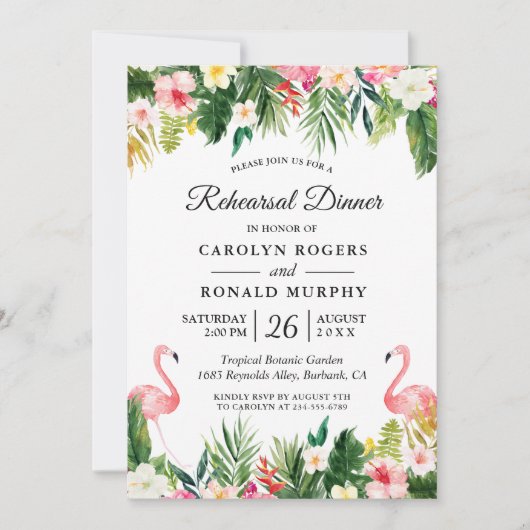 Invitation Dîner de répétition floral aux feuilles tropicales (Devant)