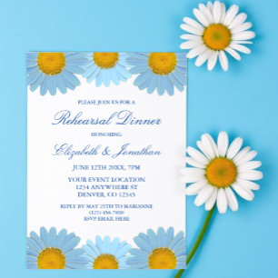 Invitation Dîner de répétition floral aux pâquerettes bleues