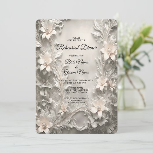 Invitation Dîner de répétition floral blanc (Debout devant)