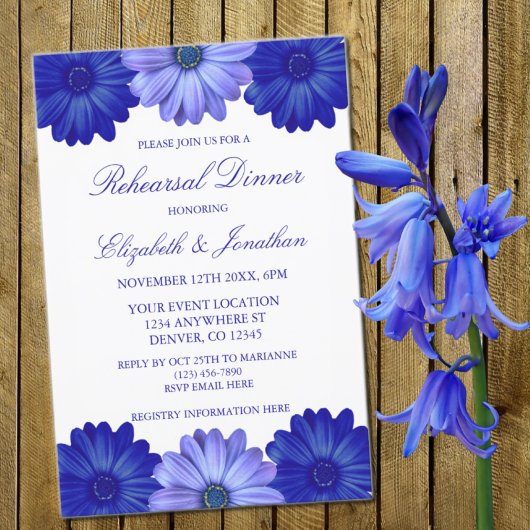 Invitation Dîner de répétition Floral Bleu