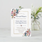 Invitation Dîner de répétition | Floral bleu doré rose (Debout devant)