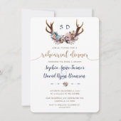 Invitation Dîner de répétition Floral Bleu Dusty Antlers (Devant)