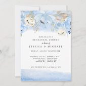 Invitation Dîner de répétition Floral bleu et or (Devant)