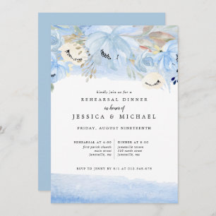 Invitation Dîner de répétition Floral bleu et or