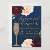 Invitation Dîner de répétition floral bleu foncé Champagne (Devant)