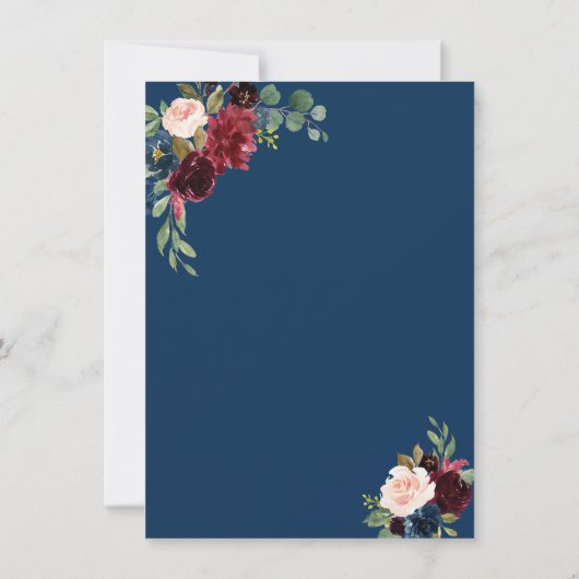 Invitation Dîner de répétition floral bleu marine Bourgogne d (Dos)