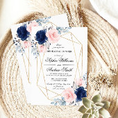 Invitation Dîner de répétition floral bleu rose et bleu marin
