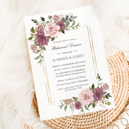 Invitation Dîner de répétition Floral Boho du Rose de cannell