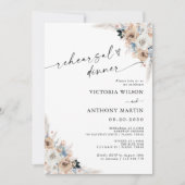 Invitation Dîner de répétition floral boho ivoire et bleu (Devant)