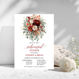 Invitation Dîner de répétition floral bordeaux automnal chale