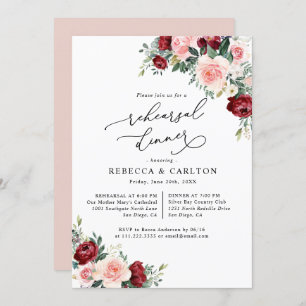 Invitation Dîner de répétition Floral Burgundy Blush Invitati