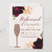 Invitation Dîner de répétition Floral Champagne Rose Gold (Devant)