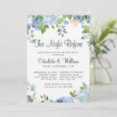 Invitation Dîner de répétition floral chic Blue Light Hydrang (Debout devant)