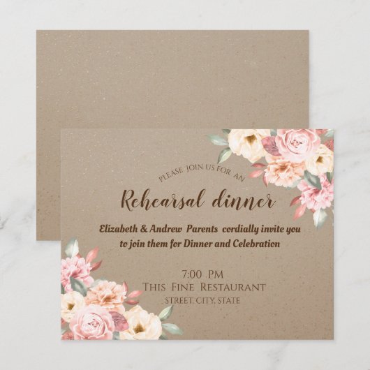 Invitation Dîner de répétition Floral Chic Rustique (Devant / Derrière)