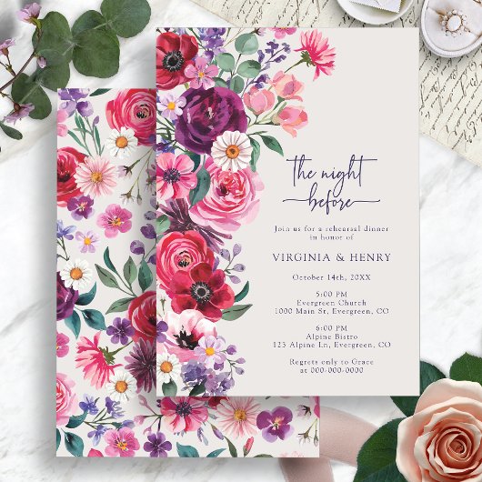 Invitation Dîner de répétition floral coloré