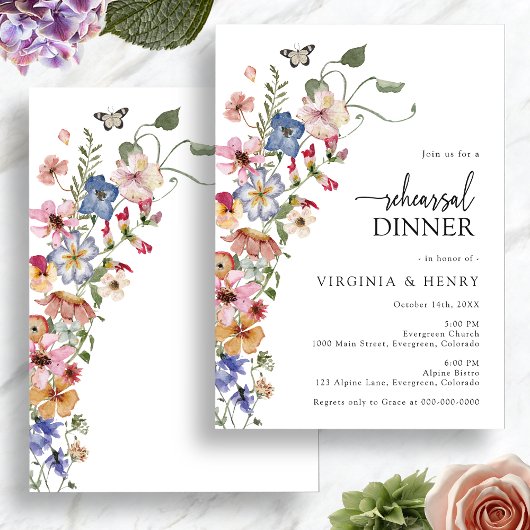 Invitation Dîner de répétition floral coloré