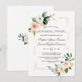 Invitation Dîner de répétition Floral de luxe Parties scintil (Devant / Derrière)