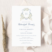 Invitation Dîner de répétition Floral Dusty Blue Crest Mariag