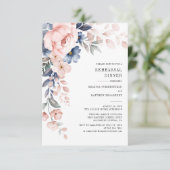 Invitation Dîner de répétition Floral Dusty Blue Rose Fleurs (Debout devant)