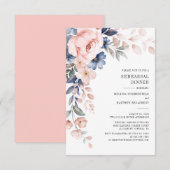 Invitation Dîner de répétition Floral Dusty Blue Rose Fleurs (Devant / Derrière)