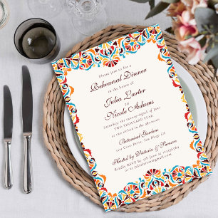 Invitation Dîner de répétition floral fantaisiste sarcelle or