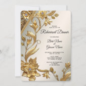Invitation Dîner de répétition Floral Feuille Golden Wavy (Devant)