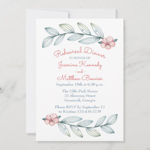 Invitation Dîner de répétition floral Fleurs rouges Feuille g