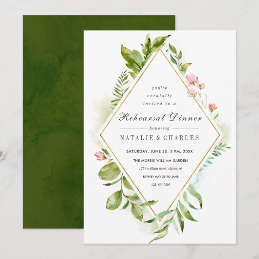 Invitation Dîner de répétition Floral Green Foliage Invitatio (Devant / Derrière)
