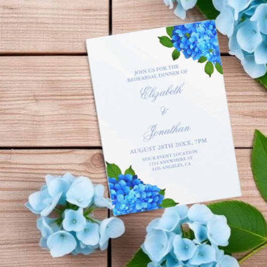 Invitation Dîner de répétition floral Hydrangea Bleu