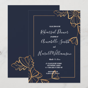Invitation Dîner de répétition floral marine et doré