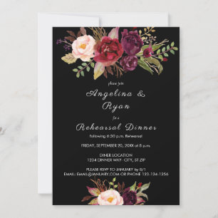 Invitation Dîner de répétition floral Marsala Bourgogne - Noi