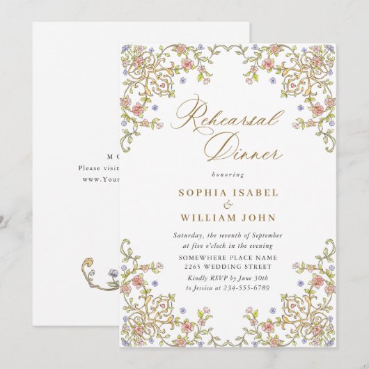 Invitation Dîner de répétition Floral Ornate de Victoria (Devant / Derrière)