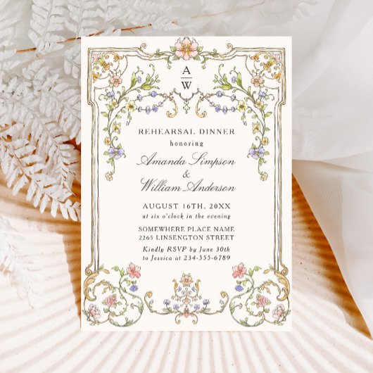Invitation Dîner de répétition Floral Ornate de Victoria