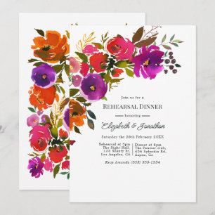 Invitation Dîner de répétition floral pourpre et orange