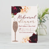 Invitation Dîner de répétition floral rose champagne or (Debout devant)