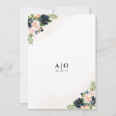 Invitation Dîner de répétition floral rose et bleu marine (Dos)