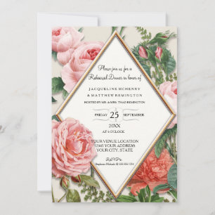 Invitation Dîner de répétition Floral Vintage Diamond Rose Or