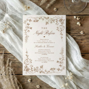 Invitation Dîner de répétition floral vintage français marron