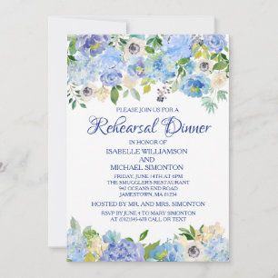 Invitation Dîner de répétition florale bleu et blanc Invitati