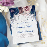 Invitation Dîner de répétition florale bleu marine et mauve<br><div class="desc">Fleurs bleu marine et mauve élégantes invitations à dîner de répétition vintage.</div>
