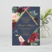 Invitation Dîner de répétition florale boho bordeaux de la ma (Debout devant)