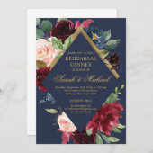 Invitation Dîner de répétition florale boho bordeaux de la ma (Devant / Derrière)