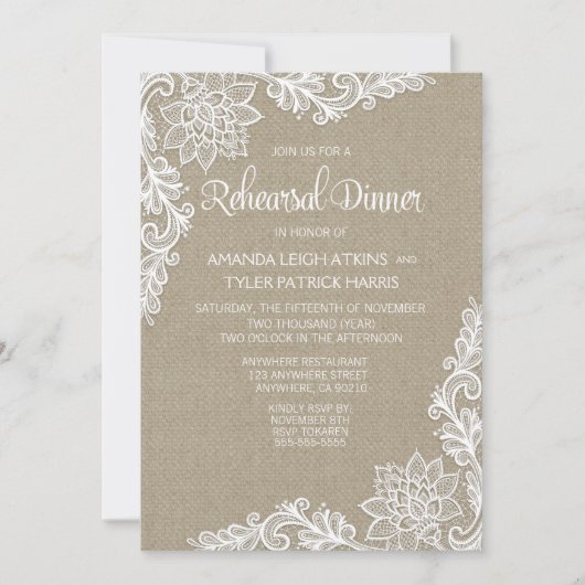 Invitation Dîner de répétition florale Burlap & Lace Invitati (Devant)