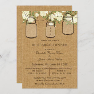 Invitation Dîner de répétition florale Burlap Mason Jar